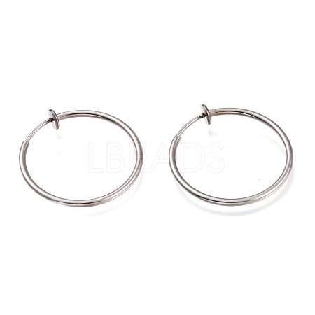 Tarnish Resistant 304 Stainless Steel Retractable Clip-on Hoop Earrings X-STAS-O135-01G-1