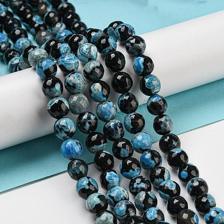 Faceted Round Dyed Natural Fire Crackle Agate Beads Strands G-D769-8mm-04-1