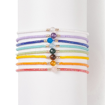 Natural Gemstone Braided Bead Bracelet Sets BJEW-JB08953-1