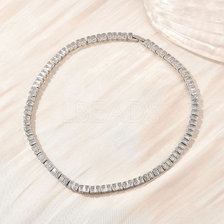 6MM Brass Pave Clear Cubic Zirconia Rectangle Tennis Necklaces KK-CBA4547-12P-1