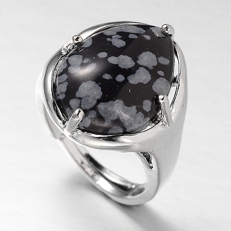 Teardrop Platinum Tone Brass Gemstone Adjustable Wide Band Rings RJEW-L062-02M-1