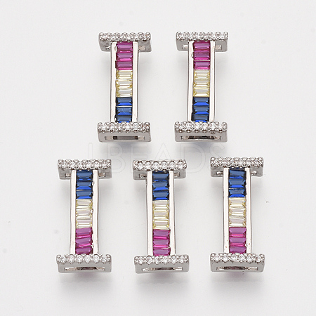 Brass Cubic Zirconia Slide Charms ZIRC-S063-01I-P-1