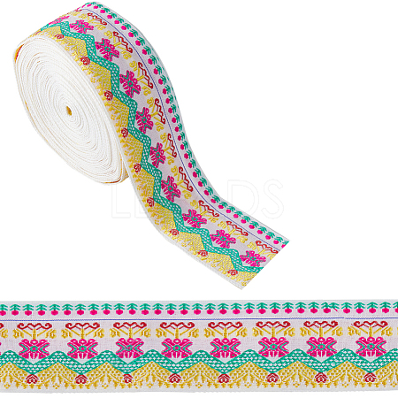 10M Ethnic Style Embroidery Polyester Flower Ribbons OCOR-WH0077-74B-1