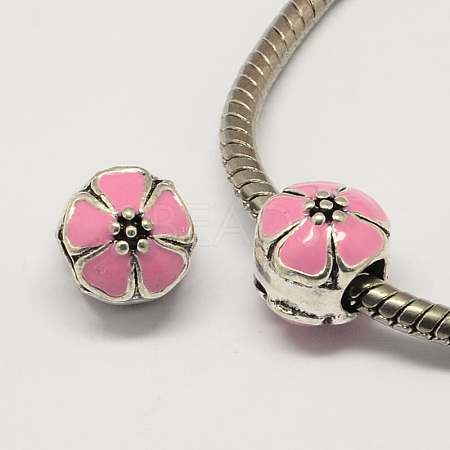 Alloy Enamel Flower Large Hole Style European Beads MPDL-R036-51H-1