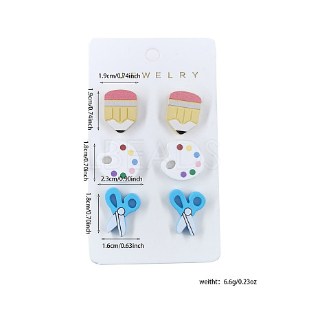 3 Pairs Back-to-school Acrylic Stud Earrings FS-WGAA197-18-1