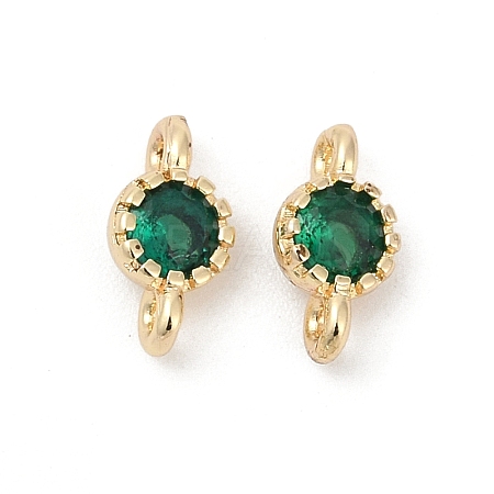 Brass Cubic Zirconia Flat Round Connector Charms KK-H204-02KCG-02-1