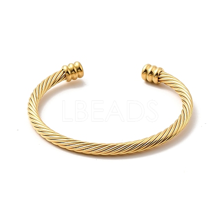 Ion Plating(IP) 304 Stainless Steel Twist Rope Open Cuff Bangle BJEW-P283-10A-G-1