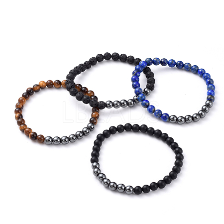 Unisex Natural Gemstone Stretch Bracelets BJEW-JB04779-1