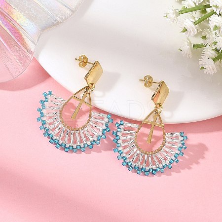 304 Stainless Steel with Glass Seed Beads Hoop Dangle Earrings EJEW-MZ00824-02-1