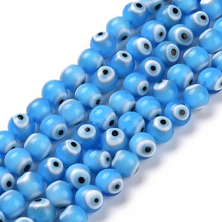 Handmade Evil Eye Lampwork Round Bead Strands LAMP-L055-8mm-23-1