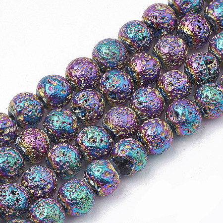 Electroplated Natural Lava Rock Beads Strands X-G-T098-01C-01-1