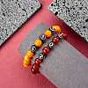 Dark Orange Natural Yellow Jade Round Beaded Stretch Bracelet BJEW-SW00077-07-4