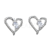 Clear Cubic Zirconia Heart Stud Earrings EJEW-N012-51P-A-2