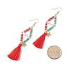 Glass Beaded Rhombus with Star and Tassel Dangle Earrings EJEW-TA00100-4