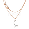 925 Sterling Silver Double Layer Cable Chain Moon Star Pendant Necklaces for Women UA7696-2-1