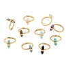 Double Pointed Hexagonal Prism Natural Mixed Stone Adjustable Rings for Women RJEW-G327-01G-1