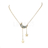 4Pcs 4 Styles Natural Aquamarine & Rose Quartz & Topaz Jade & Amethyst Chip Beads Moon Pendant Brass Cable Chain Necklaces for Women NJEW-TA00257-4