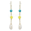 Cowrie Shell and Synthetic Turquoise & Natural Mashan Jade Dangle Earrings for Women EJEW-JE05814-1