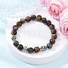 Alloy & Natural Tiger Eye & Larvikite Round Beaded Stretch Bracelets for Men Women BJEW-JB12566-2