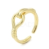 Rack Plating Brass Hollow Teardrop Open Cuff Ring for Women RJEW-M151-05G-3
