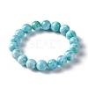 Natural Larimar/Pectolite Round Beaded Stretch Bracelet BJEW-A120-01E-3
