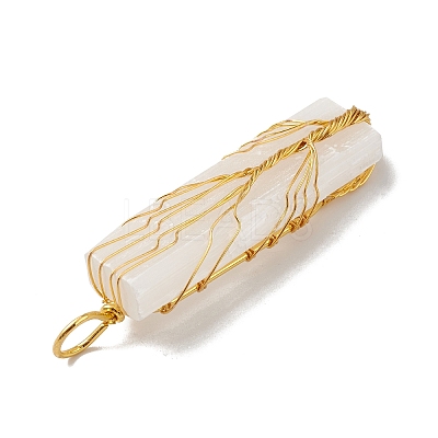 Copper Wire Wrapped Natural Selenite Big Pendants KK-E086-01G-1