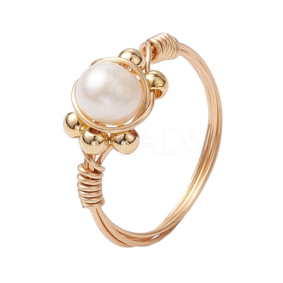 Round Natural Cultured Freshwater Pearl Finger Ring RJEW-JR00752-1