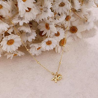 Brass Initial and Heart Pendant Necklaces for Women FS-WG01F32-01-1