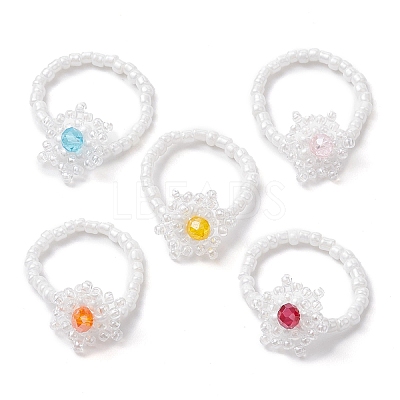 Snowflake Handmade Glass Seed Beads Stretch Rings for Women RJEW-MZ00027-1