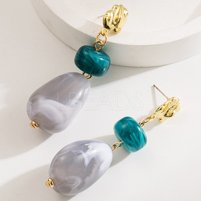 Alloy & Resin Dangle Stud Earrings WG13DBD-02-1