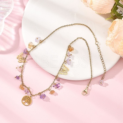 304 Stainless Steel Tree of Life and Nuggets Natural Ametrine Pendant Bib Necklaces for Women NJEW-JN05665-1