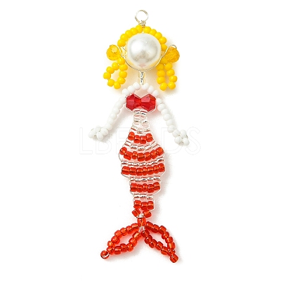 Copper Wire Wrapperd Glass Seed Beads Big Pendants PALLOY-MZ01442-01-1