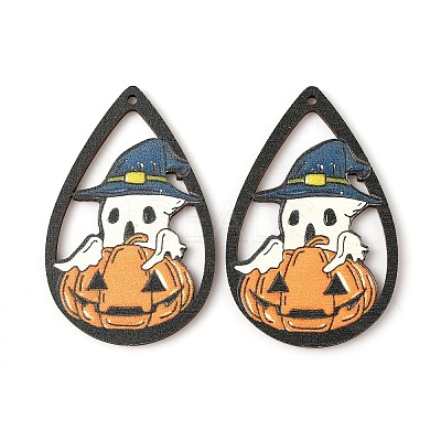 Halloween Theme Single Face Printed Aspen Wood Big Pendants WOOD-TAC0018-09H-1