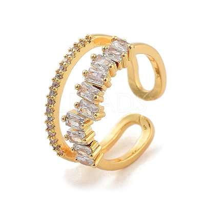 Brass with Cubic Zirconia Open Cuff Rings RJEW-B053-03-1