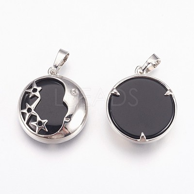 Natural Black Agate Pendants G-P378-B03-1