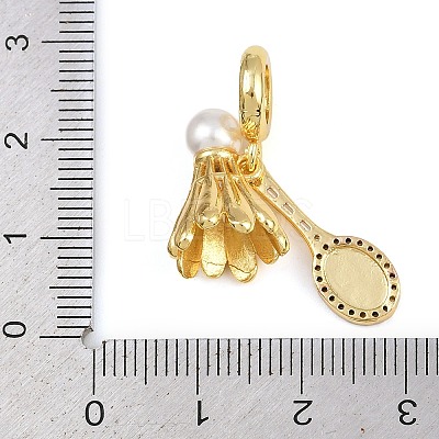 Brass Micro Pave Clear Cubic Zirconia Badminton & Racket European Dangle Charms KK-I352-13G-1