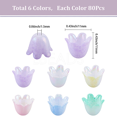480Pcs 6 Colors Plastic Bead Caps FIND-SC0017-30-1