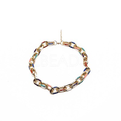 Colorful Aluminum Enamel Cable Chain Necklace for Women NJEW-TAC0001-006-1
