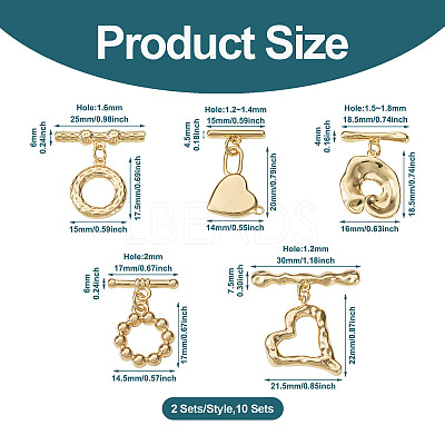 10 Sets 5 Styles Brass Toggle Clasps KK-PJ0001-25-1