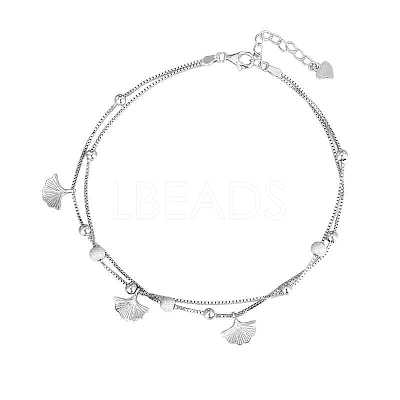 Brass Ginkgo Leaf Charm Double Layer Anklets for Women FS-WG31713-01-1