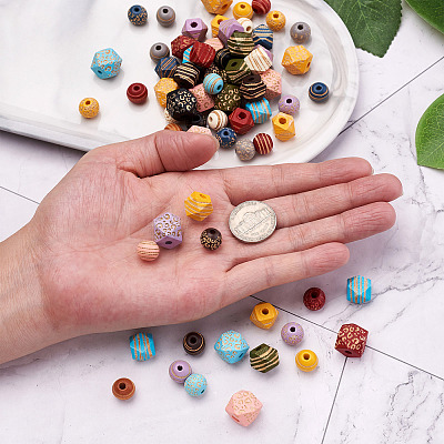 120Pcs 4 Style Painted Natural Wood Beads WOOD-FW0001-07-1