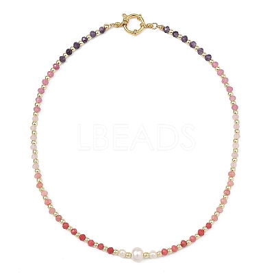 Gradient Color Gemstone & Natural Cultured Freshwater Pearl Beaded Necklaces NJEW-JN06316-02-1