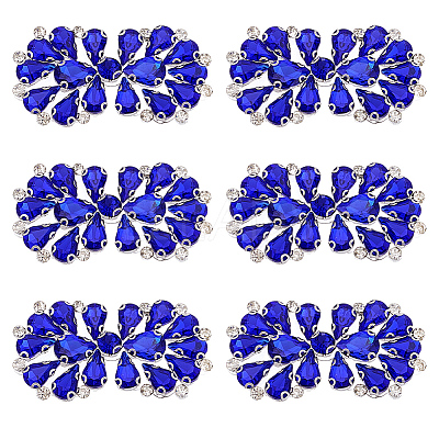 6Pcs Flower Glass Rhinestone Cabochons DIY-FG0010-18C-1
