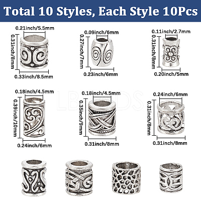 100Pcs 10 Styles Tibetan Style Zinc Alloy Beads FIND-SP0005-90-1