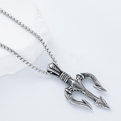 Viking Three Fork Pendant 304 Stainless Steel Men's Necklaces IA5597-1