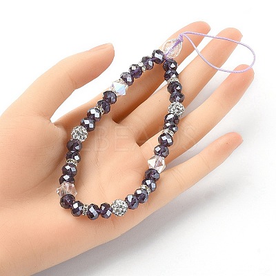 Rondelle Glass & Polymer Clay Rhinestone Beads Phone Hand Strap Chains HJEW-YW0001-05A-1