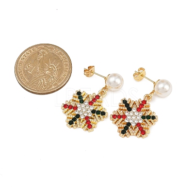 Snowflake ABS Plastic Pearl & Rhinestone Stud Earrings EJEW-JE06629-1