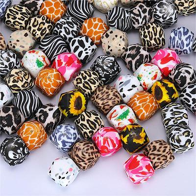 Colorful Pattern Printed Silicone Focal Beads SI-JX0022A-18-1