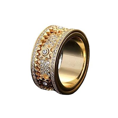 Gear Brass Micro Pave Clear Cubic Zirconia Rotatable Finger Rings FS-WGBD3BF-15-1