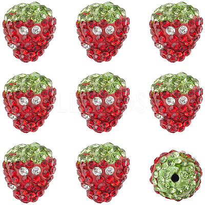 30Pcs Rhinestone Strawberry Plastic Beads FIND-SC0012-13-1